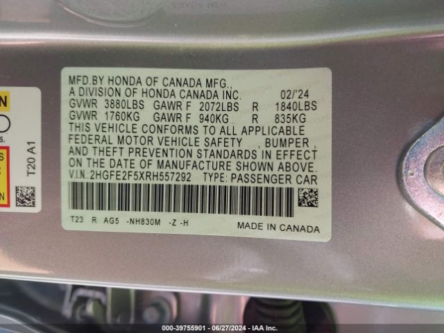 2HGFE2F5XRH557292 Honda Civic Sport