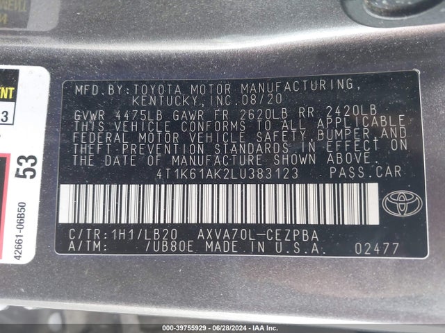 Toyota CAMRY XSE 2020 4T1K61AK2LU383123 Image 9