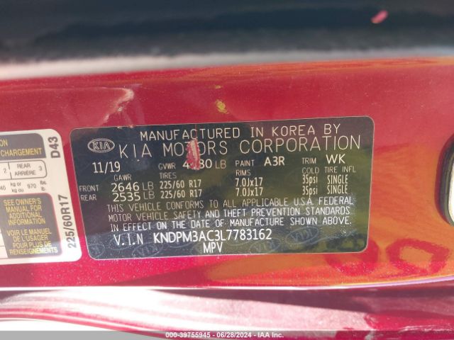 KNDPM3AC3L7783162 KIA Sportage Lx