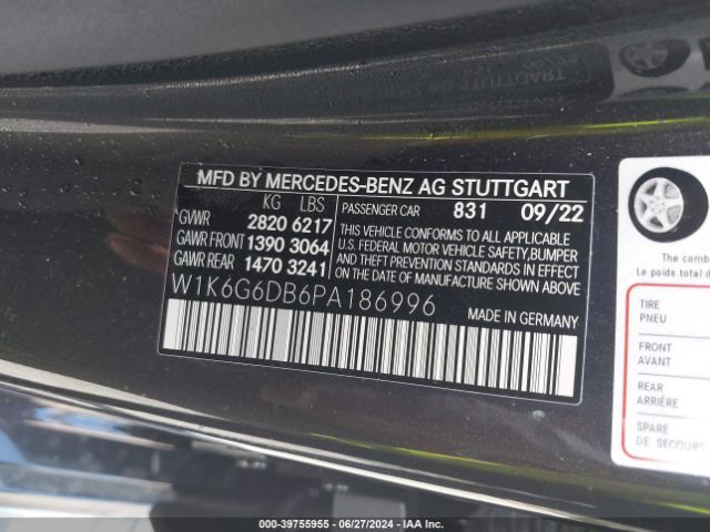 W1K6G6DB6PA186996 Mercedes-Benz S 500 4matic