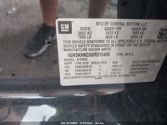 1GNSKHKC6GR315486 Chevrolet Suburban Lt