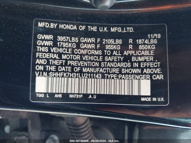 SHHFK7H31LU211143 Honda Civic Lx