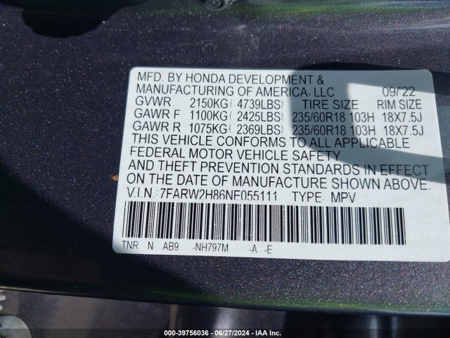 Honda Cr-v Awd Ex-l 2022 7FARW2H86NE055111 Image 9
