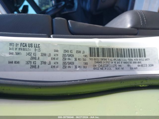 1C4RJECG9FC111275 Jeep Grand Cherokee High Altitude