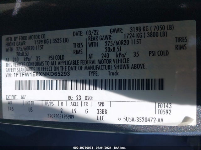 Ford F-150 Xlt 2022 1FTFW1E8XNKD65293 Image 9