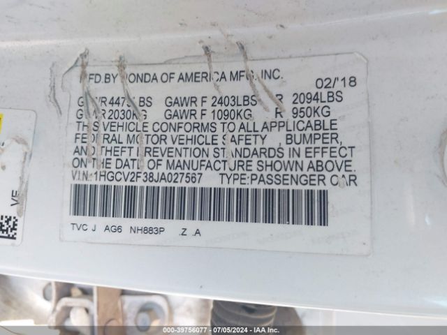 1HGCV2F38JA027567 Honda Accord Sport 2.0t