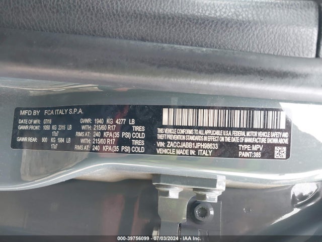 ZACCJABB1JPH98633 Jeep Renegade Latitude Fwd