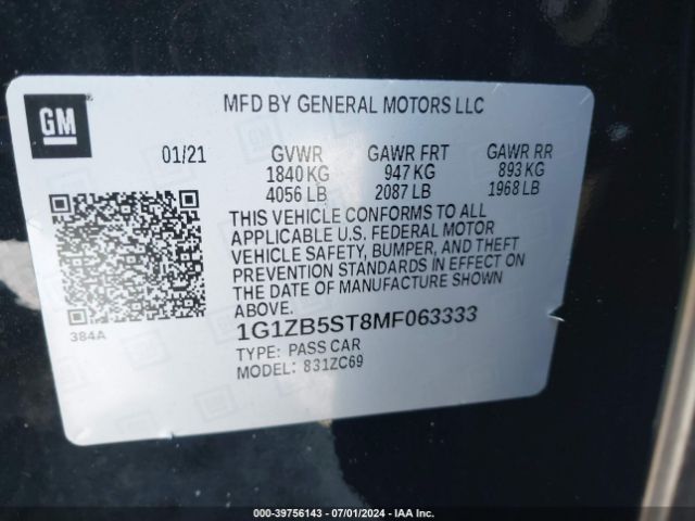 1G1ZB5ST8MF063333 Chevrolet Malibu Fwd Ls