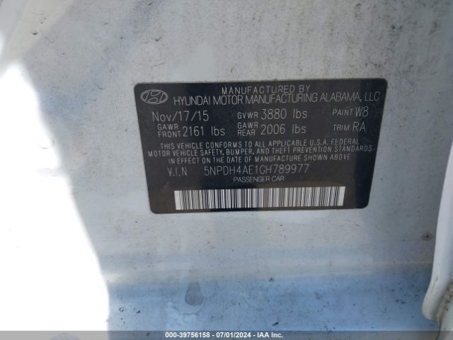 5NPDH4AE1GH789977 Hyundai ELANTRA SE