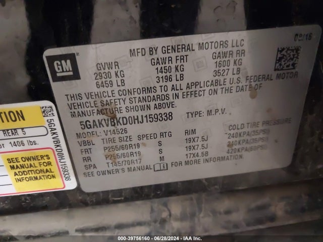 5GAKVBKD0HJ159338 Buick Enclave Leather