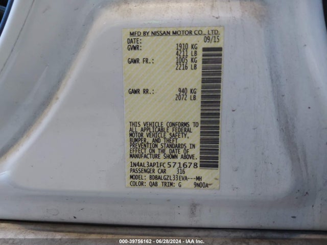 Nissan Altima 2.5 S 2015 1N4AL3AP1FC571678 Image 9