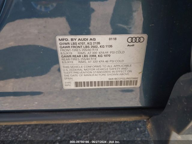 WA1BCCFS2JR023992 Audi Q3 2.0t Premium/2.0t Sport Premium