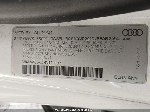 WAUWFAFC2HN121107 Audi S7 4.0t Premium Plus
