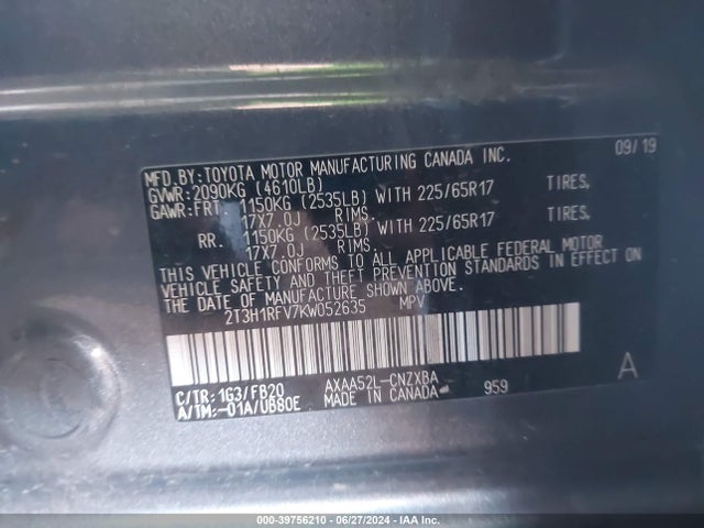 Toyota RAV4 LE 2019 2T3H1RFV7KW052635 Image 9