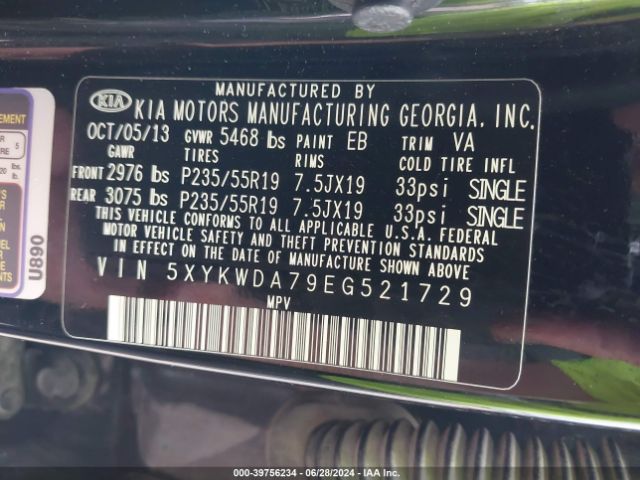 5XYKWDA79EG521729 KIA Sorento Limited V6