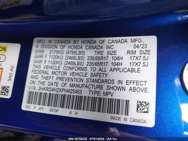 Honda Cr-v Lx Awd 2023 2HKRS4H2XPH425463 Image 9