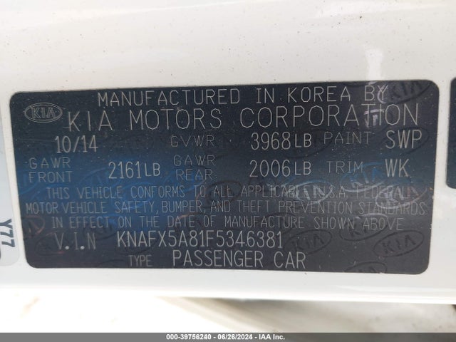 KIA FORTE EX 2015 KNAFX5A81F5346381 Image 9