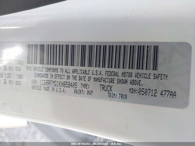 1C6RRFMG1KN858405 RAM 1500 Big Horn/lone Star  4x4 6'4 Box