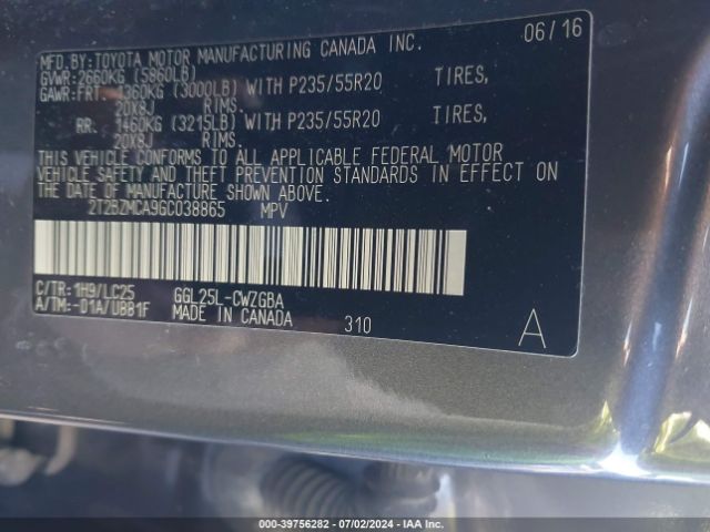 2T2BZMCA9GC038865 Lexus Rx 350 F Sport