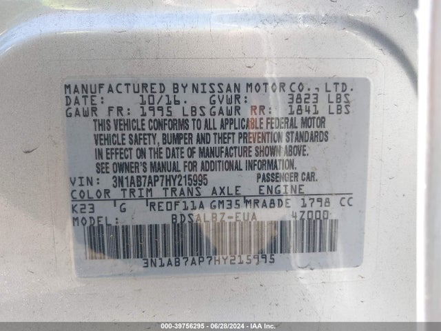 Nissan SENTRA S 2017 3N1AB7AP7HY215995 Image 9