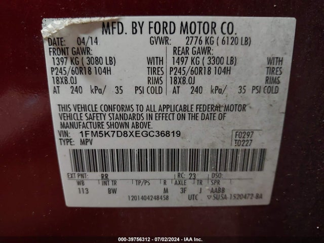 Ford EXPLORER XLT 2014 1FM5K7D8XEGC36819 Image 9