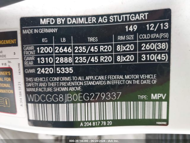 WDCGG8JB0EG279337 Mercedes-Benz Glk 350 4matic