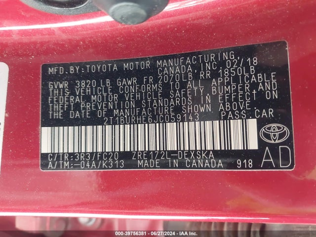 Toyota COROLLA SE 2018 2T1BURHE6JC059143 Image 9