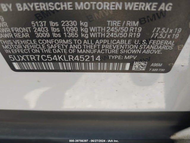 BMW X3 Sdrive30i 2019 5UXTR7C54KLR45214 Image 9