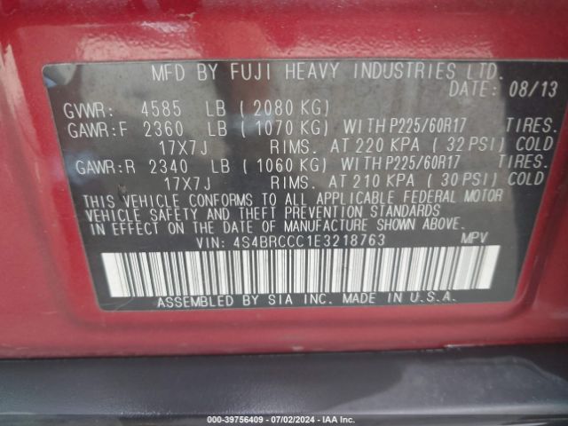 4S4BRCCC1E3218763 Subaru Outback 2.5i Premium