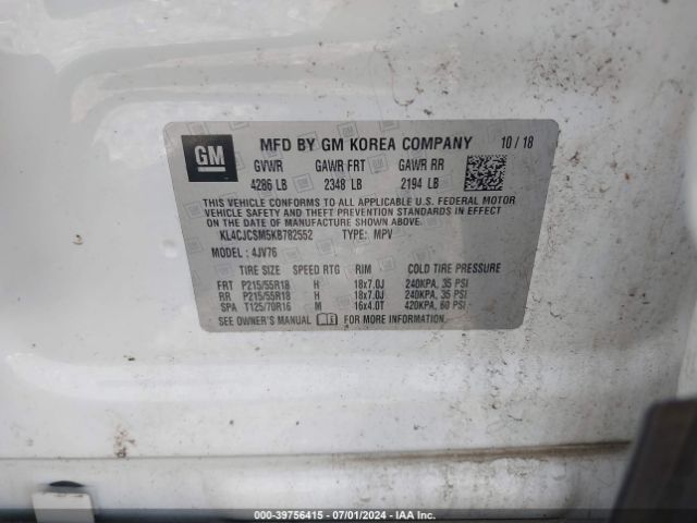 KL4CJCSM5KB782552 Buick Encore Fwd Essence