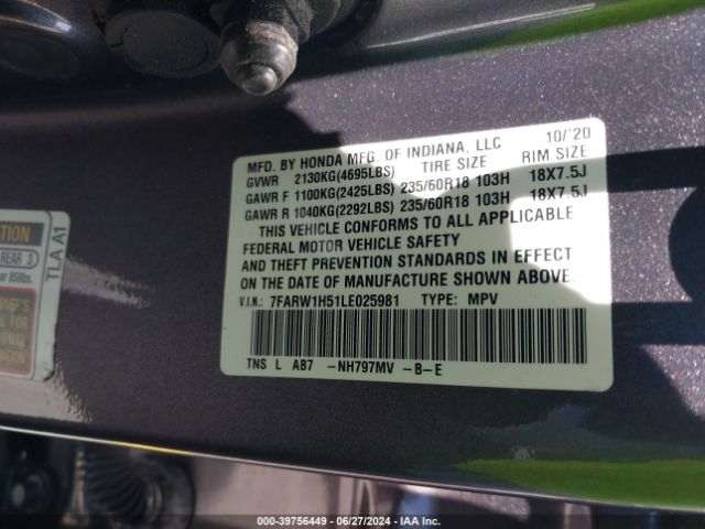7FARW1H51LE025981 Honda Cr-v 2wd Ex