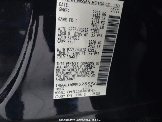 Nissan Titan Pro-4x 4x4 2021 1N6AA1ED0MN528372 Image 9