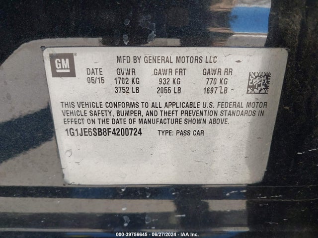 Chevrolet Sonic Ltz Auto 2015 1G1JE6SB8F4200724 Image 9