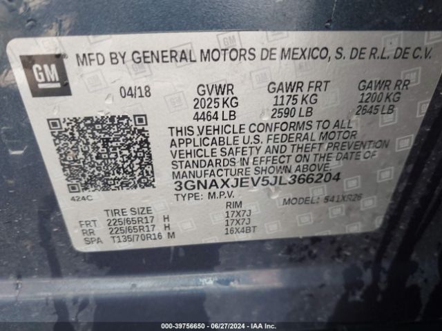 3GNAXJEV5JL366204 Chevrolet EQUINOX LT