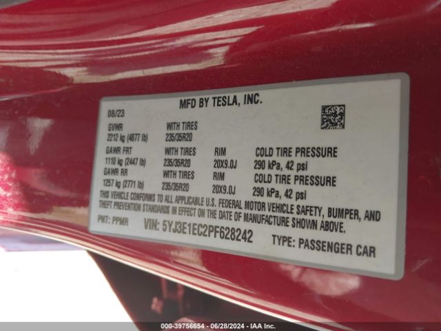 5YJ3E1EC2PF628242 Tesla Model 3 Performance Dual Motor All-wheel Drive