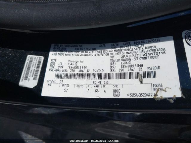 3FADP4TJ3GM170116 Ford FIESTA S