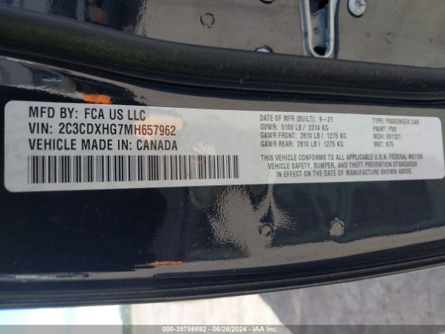 2C3CDXHG7MH657962 Dodge Charger Gt Rwd