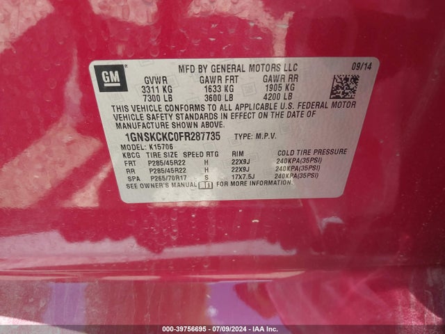 1GNSKCKC0FR287735 Chevrolet Tahoe Ltz