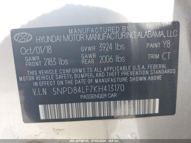 Hyundai ELANTRA SEL 2019 5NPD84LF7KH413170 Image 9