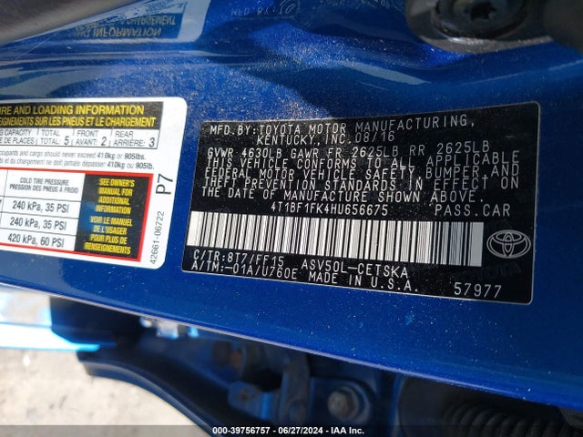 Toyota CAMRY SE 2017 4T1BF1FK4HU656675 Image 9