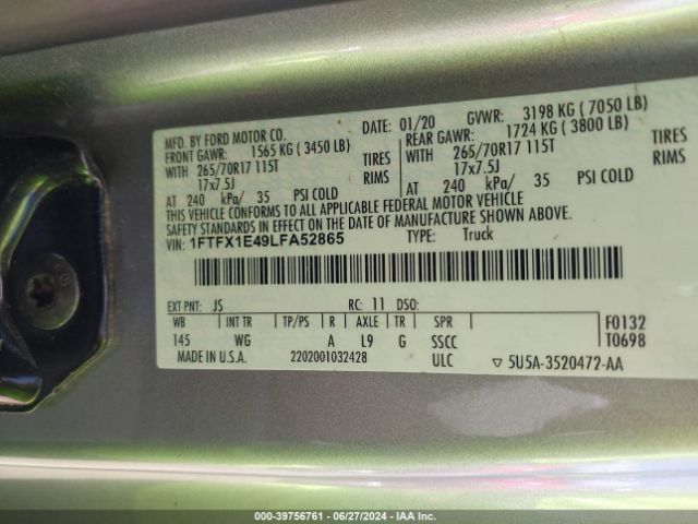 1FTFX1E49LFA52865 Ford F-150 Xl