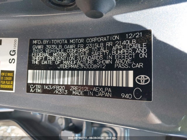 Toyota COROLLA LE 2022 JTDEPMAE3N3008912 Image 9