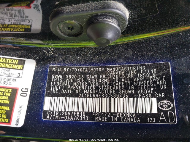 Toyota COROLLA LE 2016 2T1BURHE6GC589735 Image 9