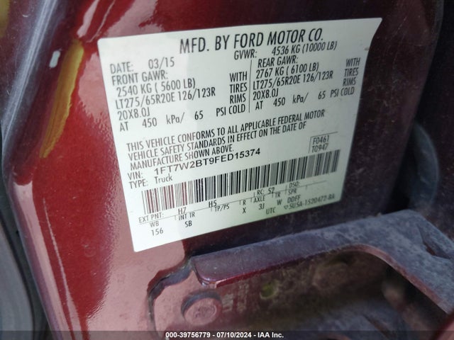 Ford F-250 Lariat 2015 1FT7W2BT9FED15374 Image 9