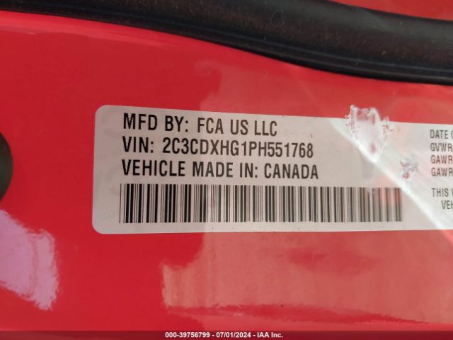 2C3CDXHG1PH551768 Dodge CHARGER GT