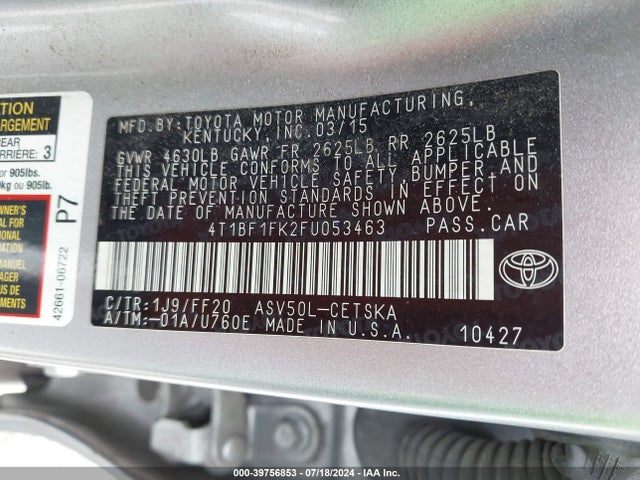 Toyota CAMRY SE 2015 4T1BF1FK2FU053463 Image 9