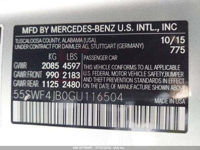 55SWF4JB0GU116504 Mercedes-Benz C 300 Luxury/sport