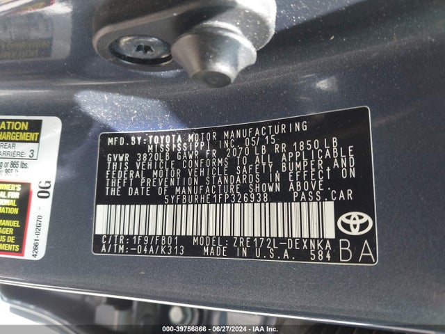 Toyota Corolla Le Plus 2015 5YFBURHE1FP326938 Image 9