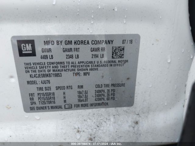 KL4CJESB9KB719853 Buick Encore Awd Preferred