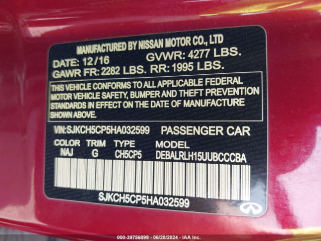 SJKCH5CP5HA032599 Infiniti Qx30 Premium